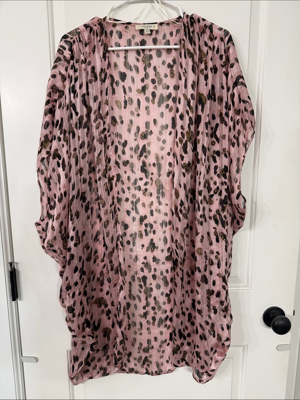 Umgee Pink Leopard Print Open Front Kimono